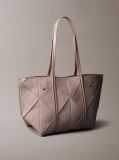 Brown Sueded Woven Panel Tote Bag  Women