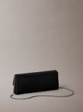 Black Emblem Pebble Grain Chain Strap Clutch  Women