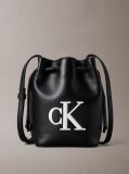 Black Monogram Crossbody Drawstring Bucket Bag  Women