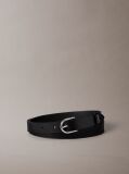 Black Leather Emblem Print Rounded Buckle Belt  Women