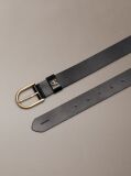 Black Leather Monogram Plaque Rounded Buckle Belt  Women