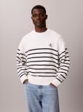 White Relaxed Cotton Stripe Jumper  Men