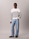 White Relaxed Cotton Stripe Jumper  Men