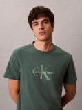 Πράσινο T-Shirt Από Πλυμένο Βαμβάκι Με Monogram Σχέδιο  Άνδρας