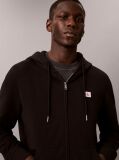 Black Sueded Terry Zip-Thru Drawstring Hoodie  Men