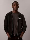 Black Sueded Terry Zip-Thru Drawstring Hoodie  Men