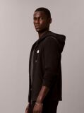 Black Sueded Terry Zip-Thru Drawstring Hoodie  Men