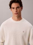 White Waffle Knit Crew Neck Jumper  Men
