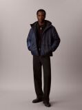 Blue Emblem Print Down Hooded Reversible Puffer Jacket  Men