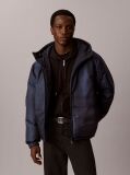 Blue Emblem Print Down Hooded Reversible Puffer Jacket  Men