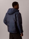 Blue Emblem Print Down Hooded Reversible Puffer Jacket  Men