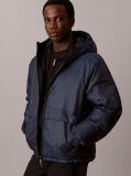 Blue Emblem Print Down Hooded Reversible Puffer Jacket  Men