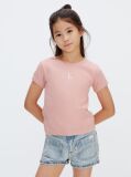 Pink Ribbed Logo Tee  Girls