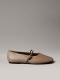 Beige Leather Square Toe Ballerinas  Women