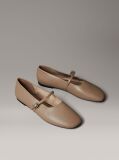 Beige Leather Square Toe Ballerinas  Women