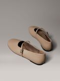 Beige Leather Square Toe Ballerinas  Women