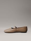 Beige Leather Square Toe Ballerinas  Women