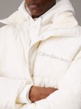 White Oversized Chenille Logo Puffer Jacket  Men