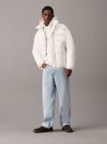 White Oversized Chenille Logo Puffer Jacket  Men