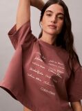 Καφέ Κοντομάνικο T-Shirt Με Graphic Τύπωμα Και Crop Boxy Γραμμή  Γυναίκα