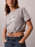 Γκρι Κοντό T-Shirt Με Ρυθμιζόμενο Τελείωμα  Γυναίκα