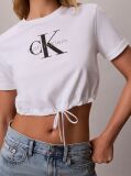 Λευκό Κοντό T-Shirt Με Ρυθμιζόμενο Τελείωμα  Γυναίκα