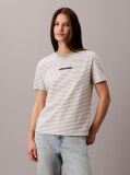 Γκρι T-Shirt Με Ριγέ Λογότυπο Και Στρογγυλή Λαιμόκοψη  Γυναίκα