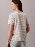 Γκρι T-Shirt Με Ριγέ Λογότυπο Και Στρογγυλή Λαιμόκοψη  Γυναίκα