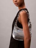 Silver Engraved Linked Chain Metallic Shoulder Bag  Women