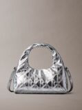Silver Puffer Emblem Logo Metallic Mini Bag  Women