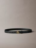 Black Micropebble Leather Monogram Buckle Belt  Women