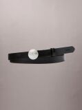 Black CK Monogram Round Buckle Leather Belt  Women