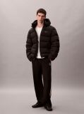 Black Long Sleeve Quilted Bonded Channel Hooded Puffer Jacket  Men