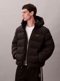 Black Long Sleeve Quilted Bonded Channel Hooded Puffer Jacket  Men