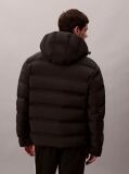 Black Long Sleeve Quilted Bonded Channel Hooded Puffer Jacket  Men