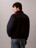 Black Nylon Cotton Varsity Bomber Jacket  Men