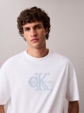 Λευκό T-shirt Με Άνετη Γραμμή Και Λογότυπο Appliqué  Άνδρας