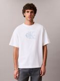 Λευκό T-shirt Με Άνετη Γραμμή Και Λογότυπο Appliqué  Άνδρας