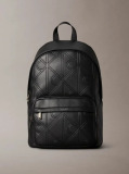 Black Embossed Logo Dome Backpack  Men