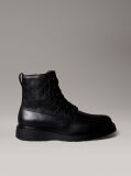 Black Leather Emblem Logo Lace-Up Zip Boots  Men