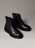Black Leather Emblem Logo Lace-Up Zip Boots  Men