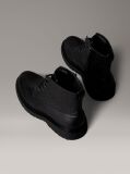 Black Leather Emblem Logo Lace-Up Zip Boots  Men