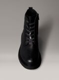 Black Leather Emblem Logo Lace-Up Zip Boots  Men