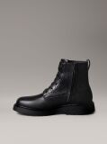 Black Leather Emblem Logo Lace-Up Zip Boots  Men