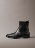 Black Leather Almond Toe Chelsea Boots  Men