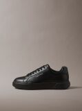 Black Leather Durable Traction Chunky Sneakers  Men