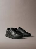 Black Leather Chunky Dad Sneakers  Men