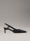 Black Leather Square Toe Slingback Pumps  Women