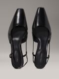 Black Leather Square Toe Slingback Pumps  Women