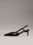 Black Leather Square Toe Slingback Pumps  Women
